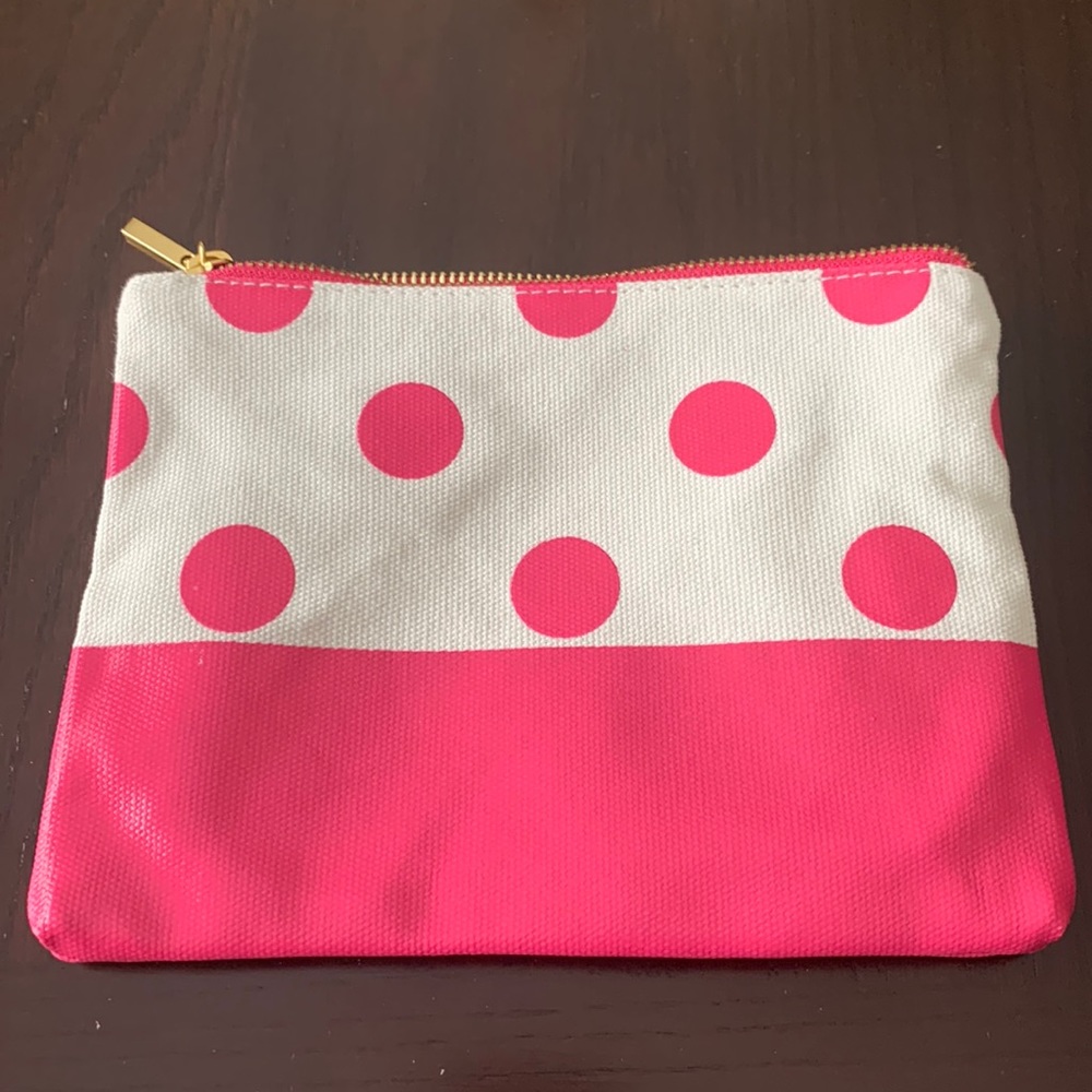 New Mixed Bag Designs White with Pink Polka Dot Cosmetic Bag